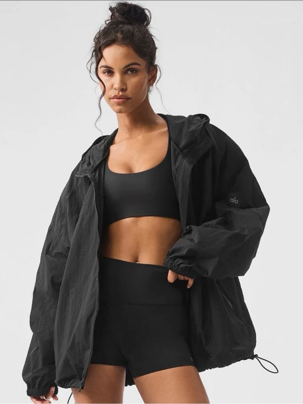 ALO Nylon Ripstop Track Jacket - Lightweight Hooded Windbreaker